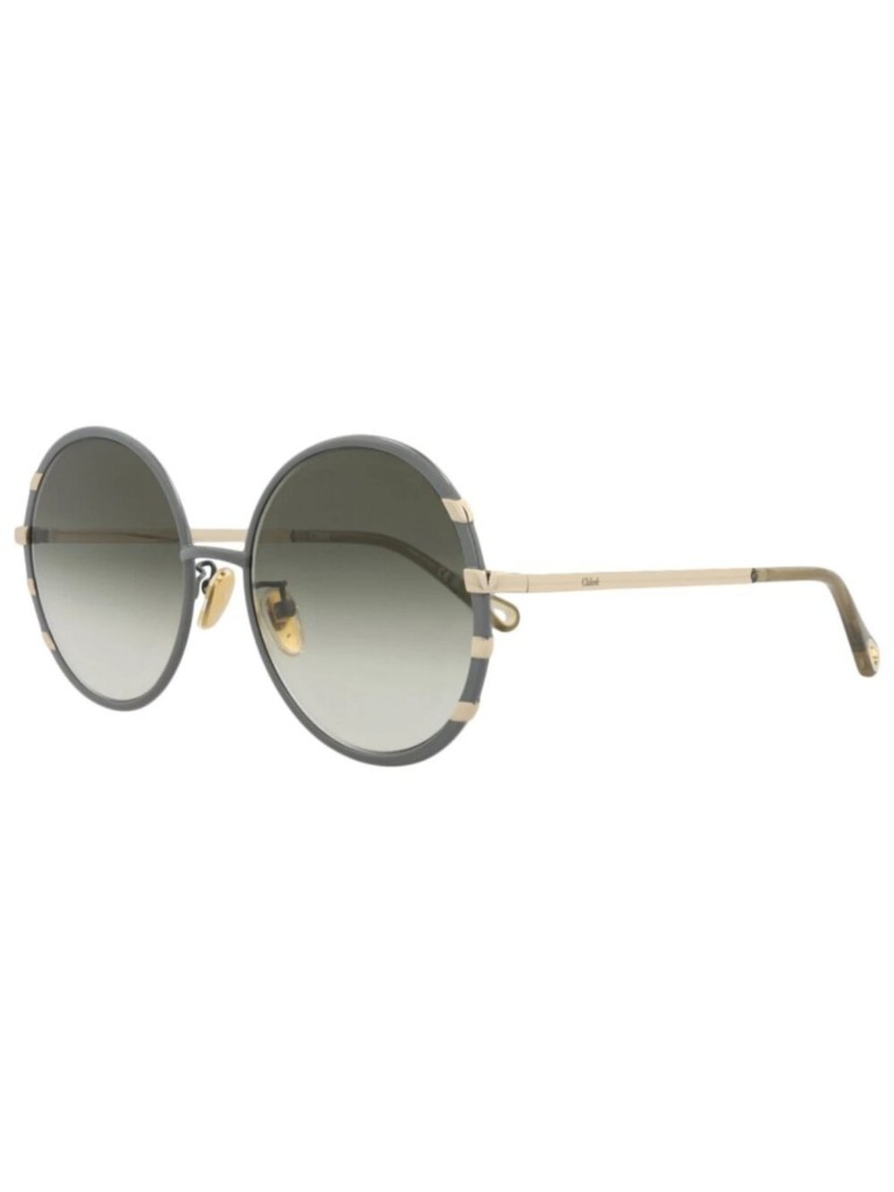 New Chloé Women's Sunglasses Round Oval Metal Frame Green Gold Green